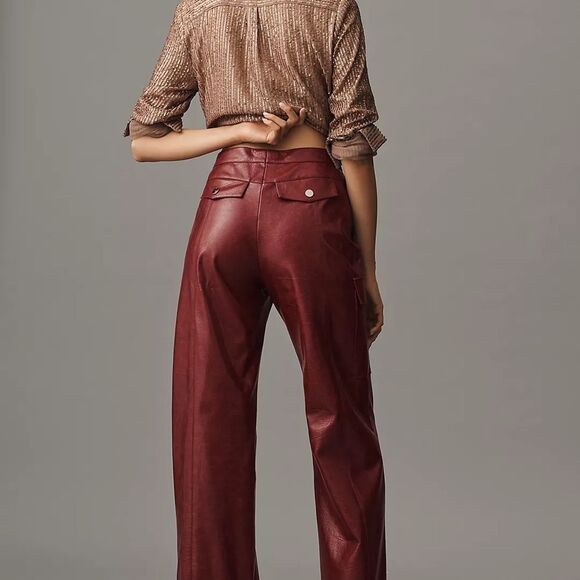 ❤️Elegant ANTHROPOLOGIE Faux Leather Wide-Leg Pants | sz.12 - Picture 7 of 9